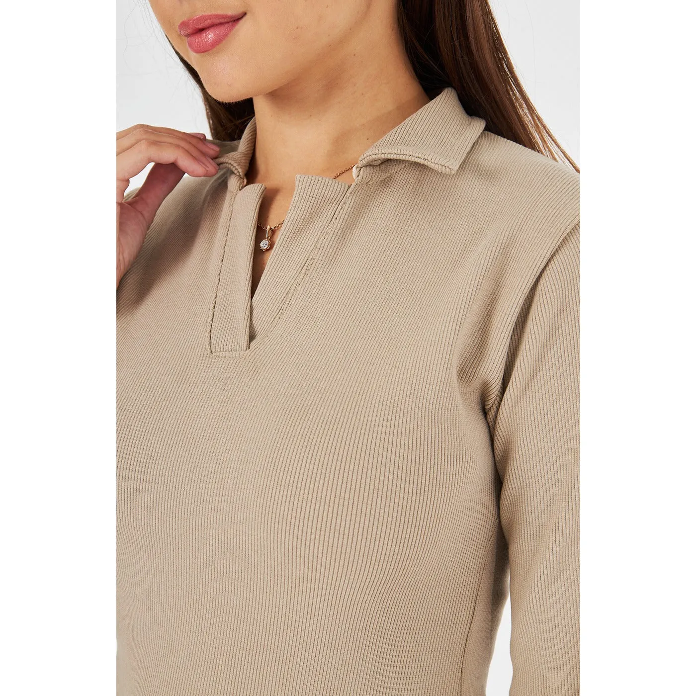 Beige Polo Bodycon Dress