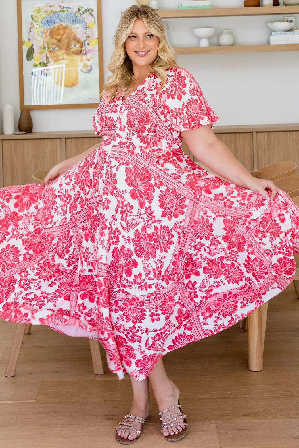 Bethany Maxi Dress Porsha Print Red White