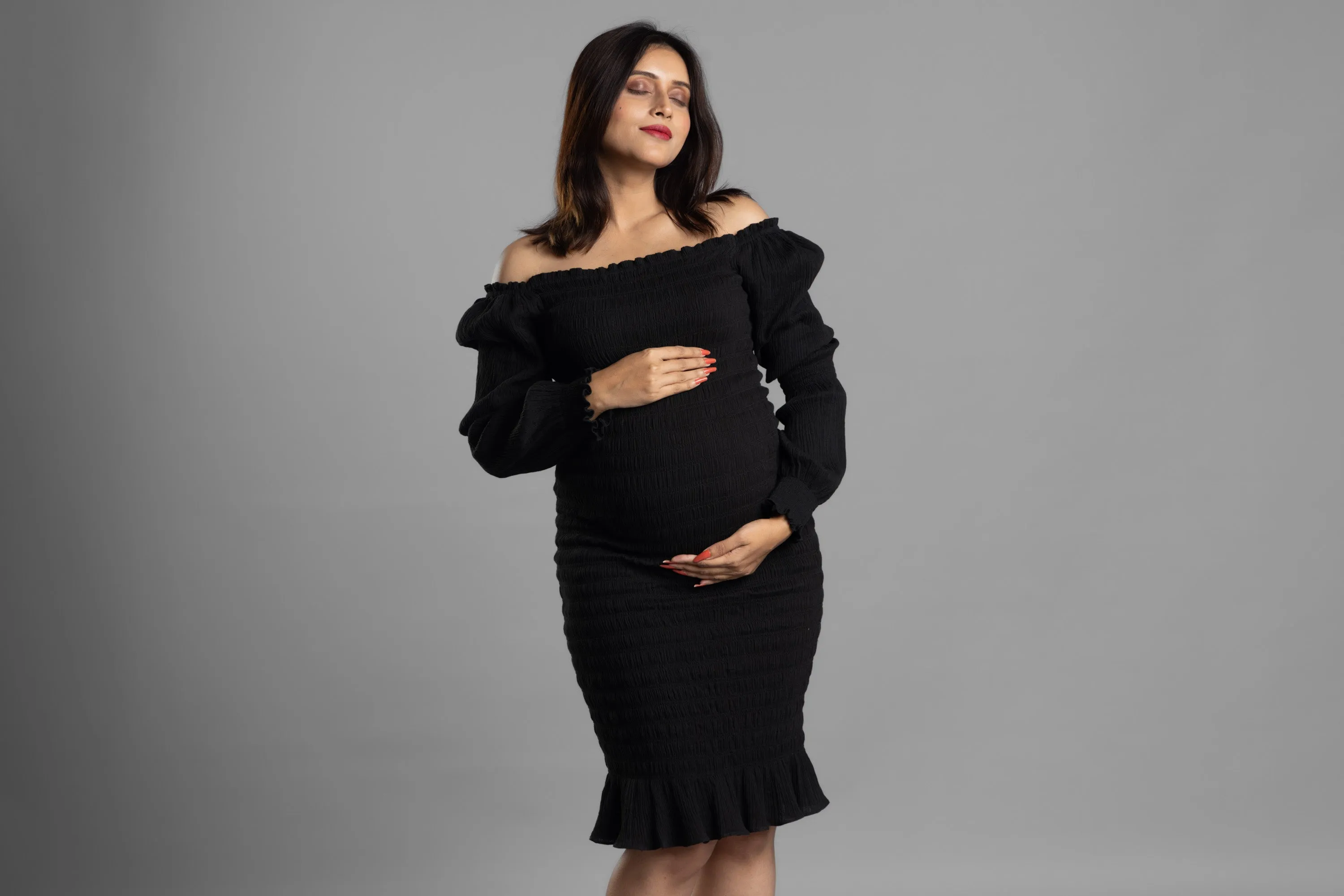 BLOCK HOP Black Waffle Bodycon Dress