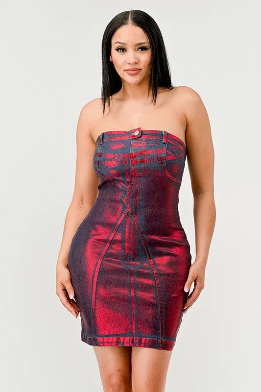 Crimson Temptation Denim Mini Dress