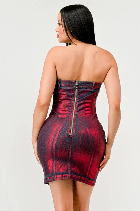 Crimson Temptation Denim Mini Dress