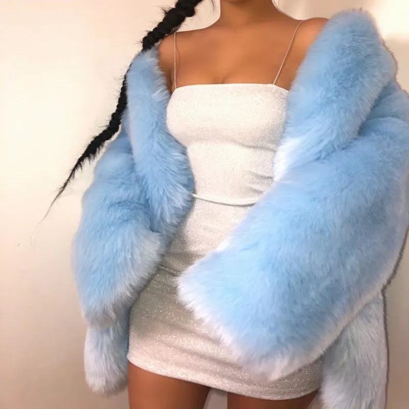 Faux Fox Fur Coat – Medium-Length European Style Winter Outerwear