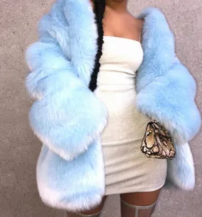 Faux Fox Fur Coat – Medium-Length European Style Winter Outerwear