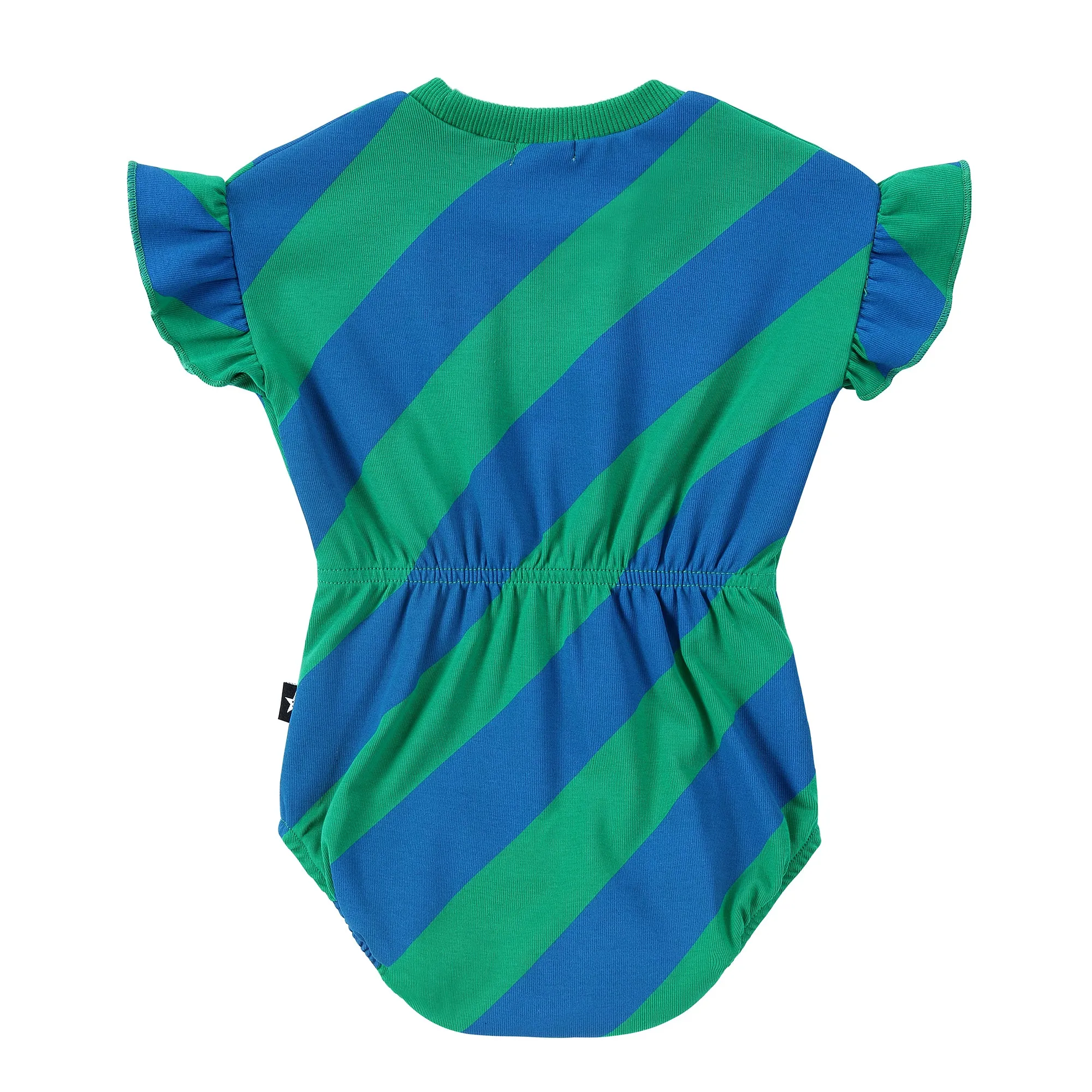 Green and Blue Diagonal Stripe Ruffle Sleeve Romper