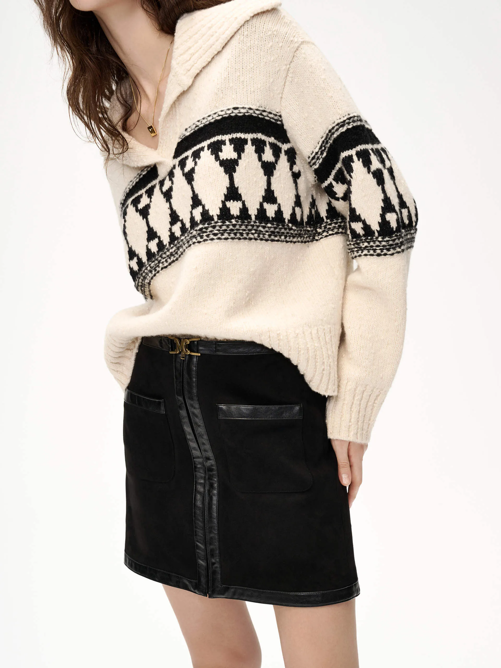 Lapel Collar Fair Isle Sweater