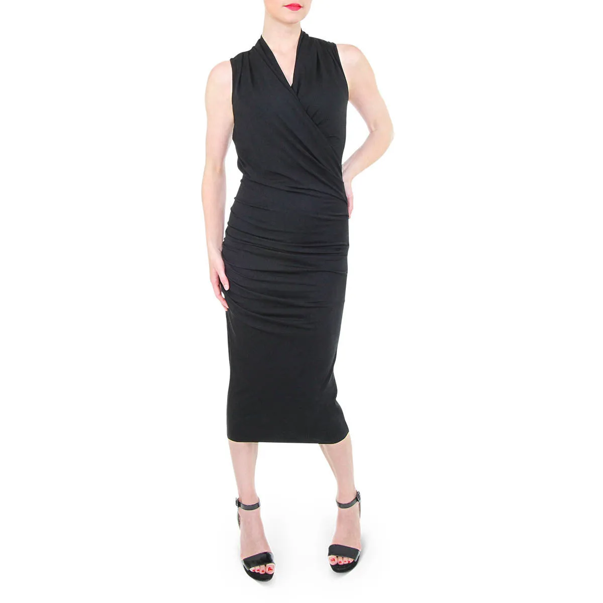 Sleeveless Midi Dress in Black Jersey
