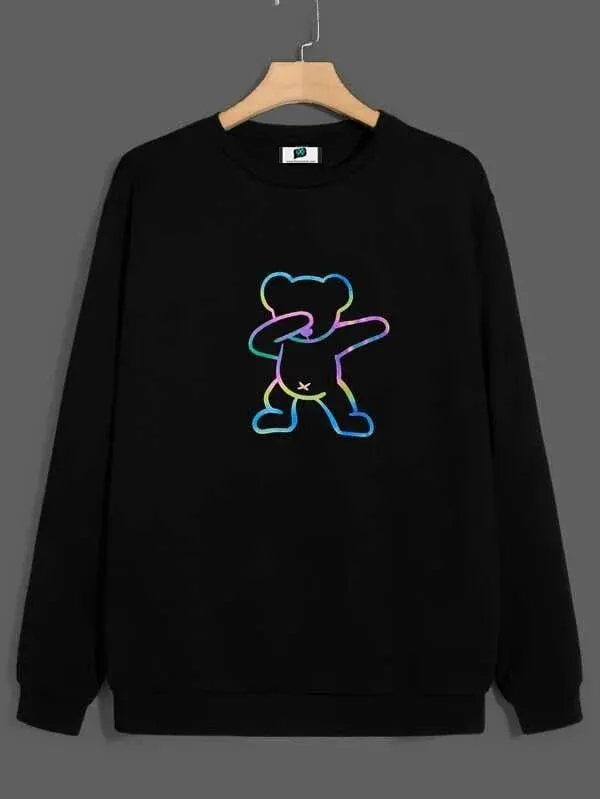 SXV  'Reflective Bear’ Printed Cool Aesthetic Drop Shoulder Oversized Sweatshirt
