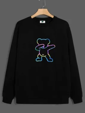 SXV  'Reflective Bear’ Printed Cool Aesthetic Drop Shoulder Oversized Sweatshirt