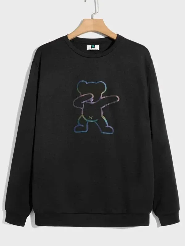 SXV  'Reflective Bear’ Printed Cool Aesthetic Drop Shoulder Oversized Sweatshirt