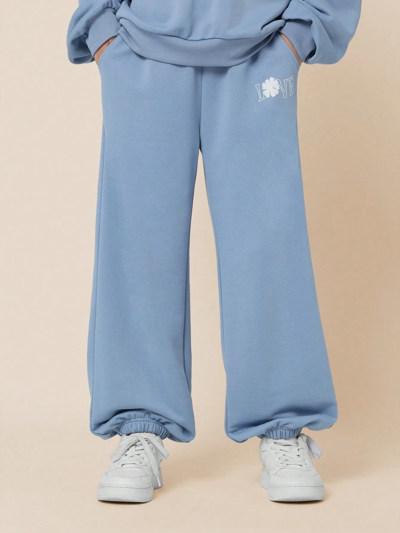 Tween Girls Comfy Regular Fit Overhead Hoodie And Jogger With Self Love Crew Puff Graphic Print 2 Piece Set
