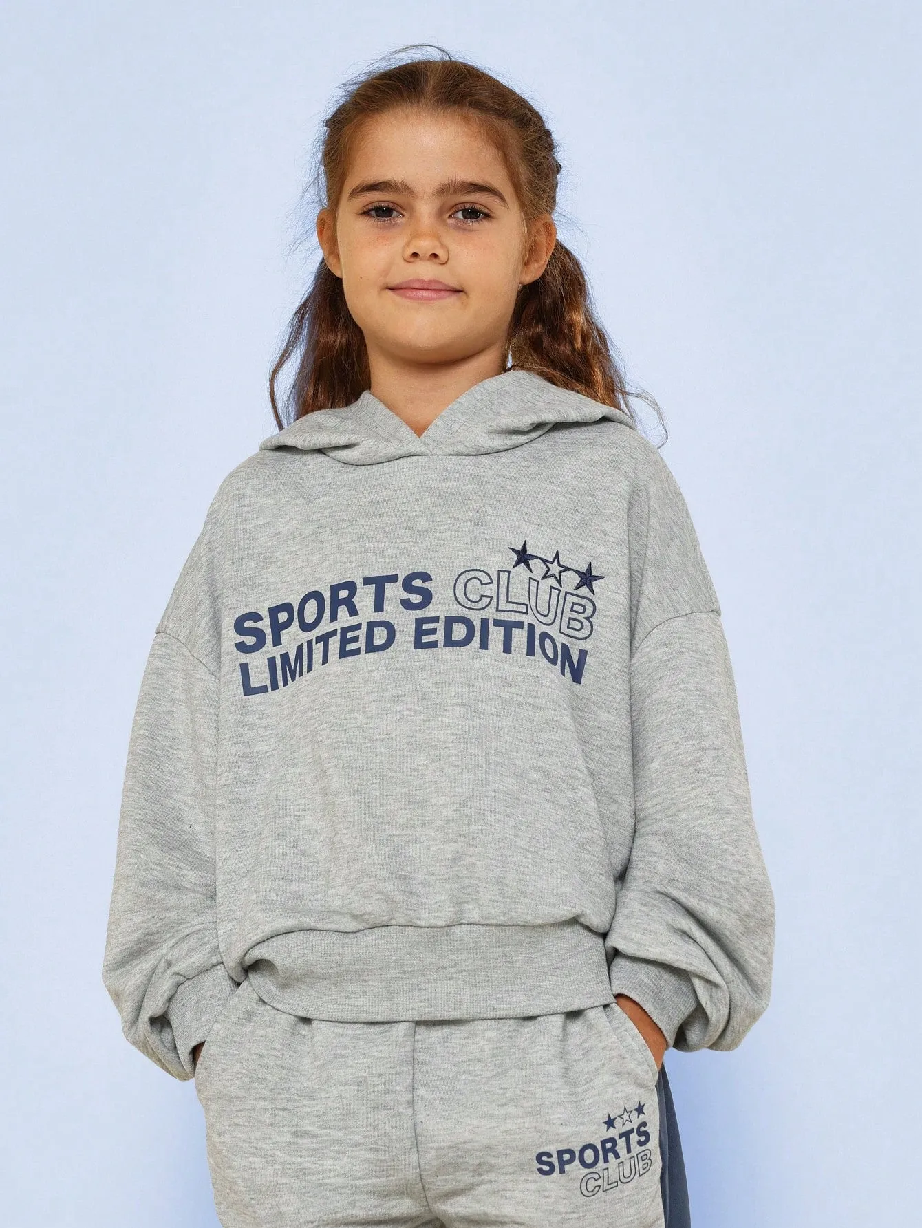 Tween Girls Overhead Hoodie And Contrast Colour Straight Fit Pant With Graphic Print 2 Piece Set