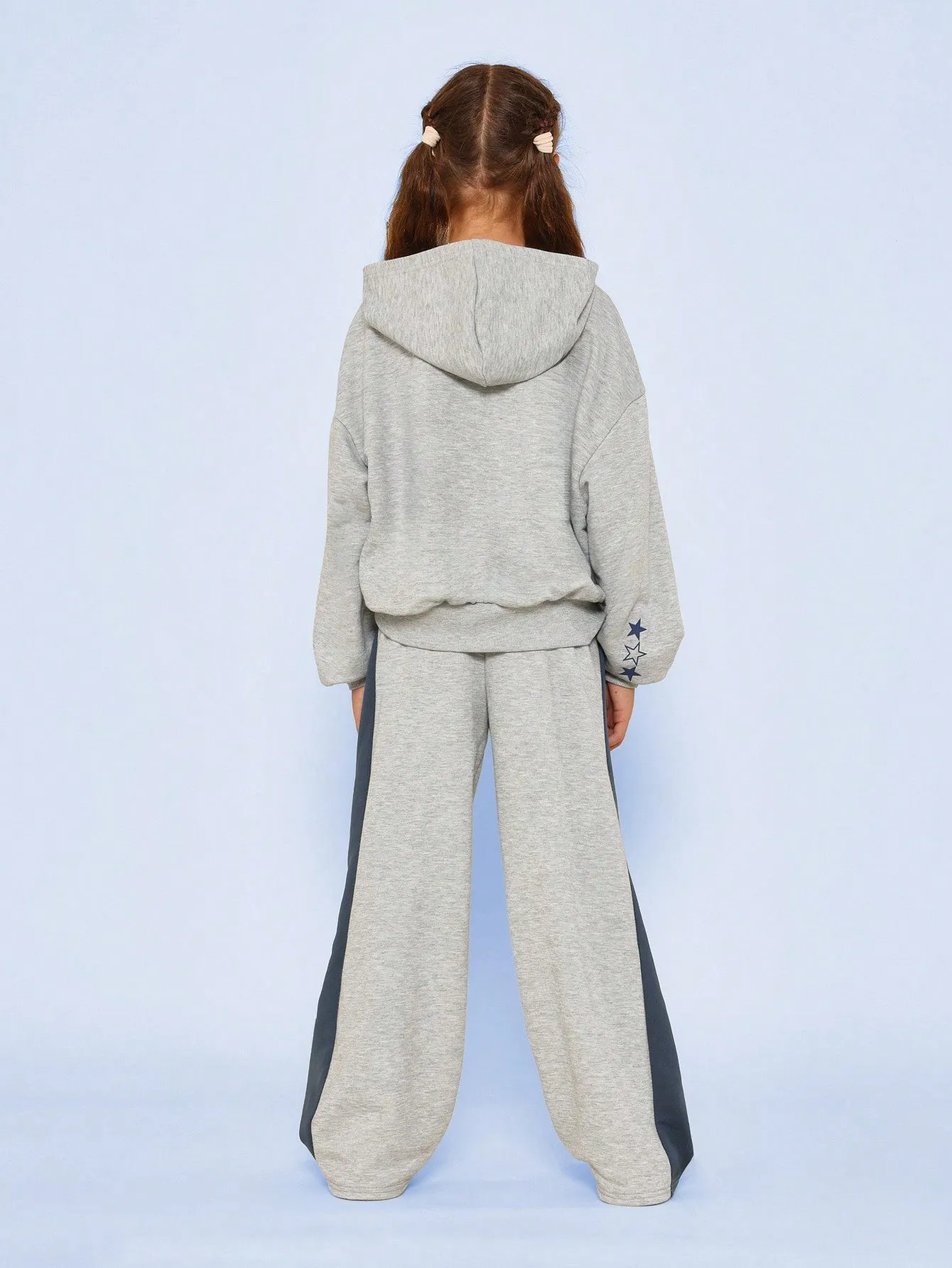 Tween Girls Overhead Hoodie And Contrast Colour Straight Fit Pant With Graphic Print 2 Piece Set