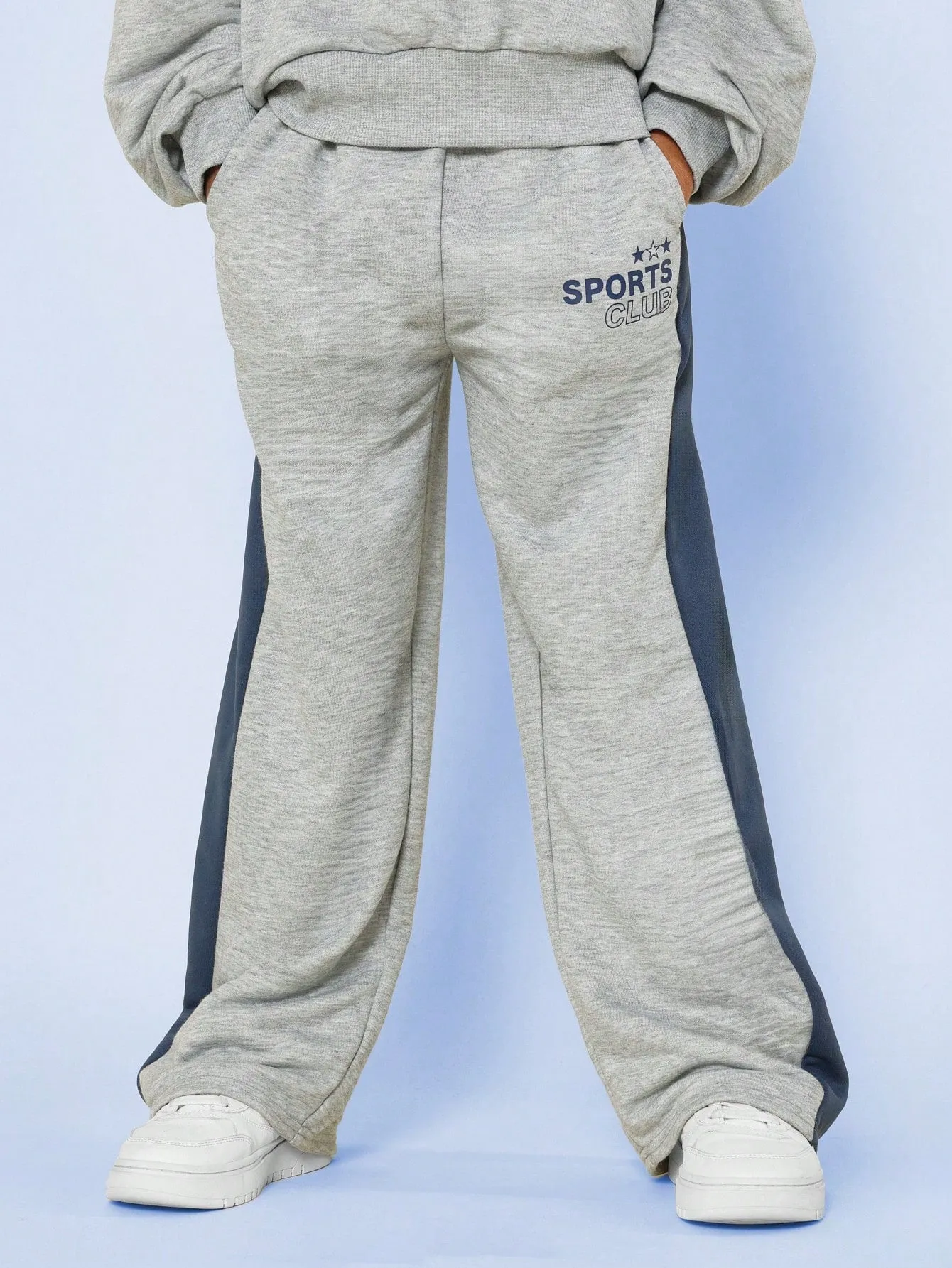 Tween Girls Overhead Hoodie And Contrast Colour Straight Fit Pant With Graphic Print 2 Piece Set