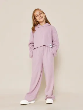 Tween Girls Pink Brush Waffle Hoodie And Sweatpants 2 Piece Set