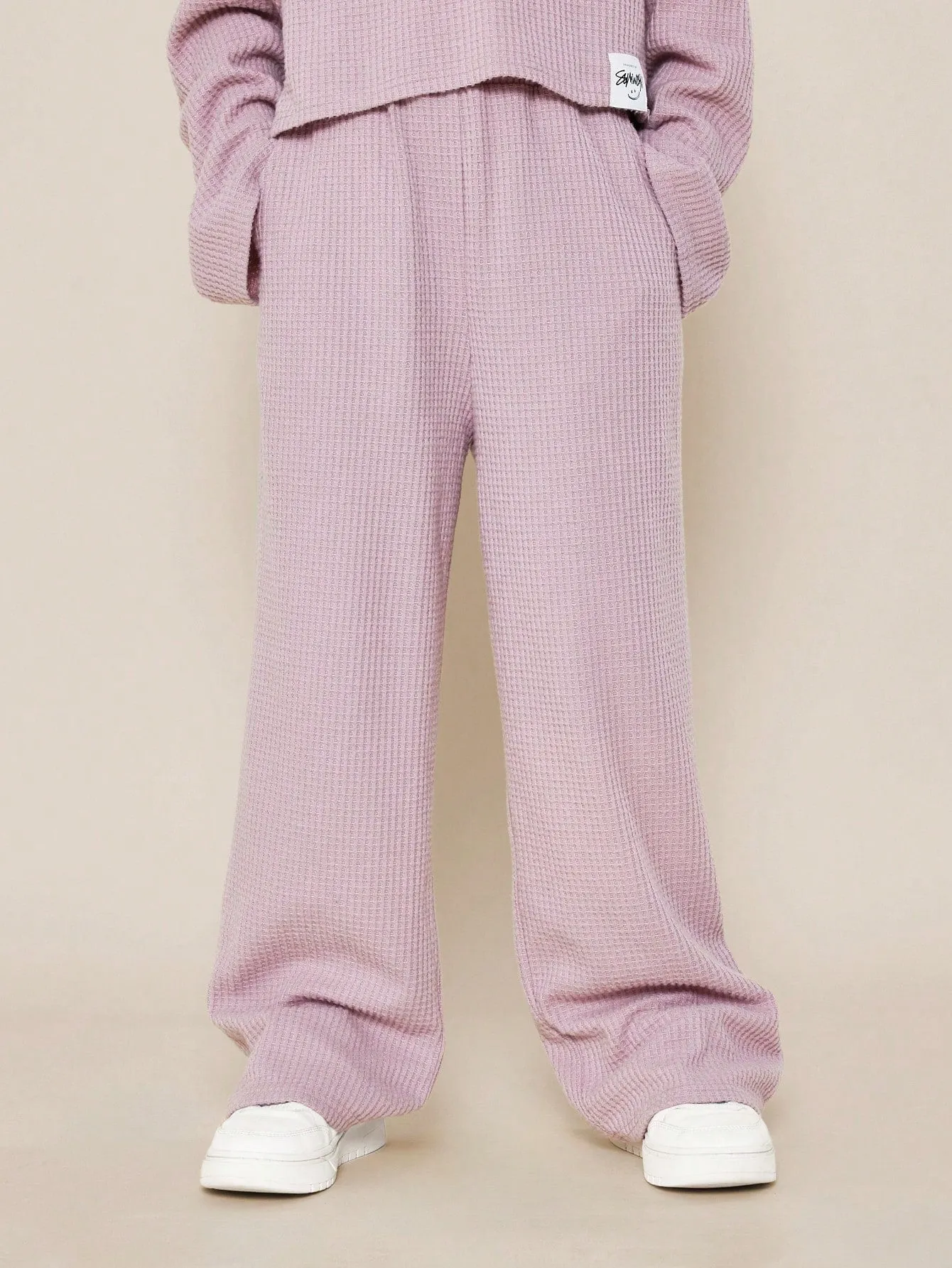 Tween Girls Pink Brush Waffle Hoodie And Sweatpants 2 Piece Set