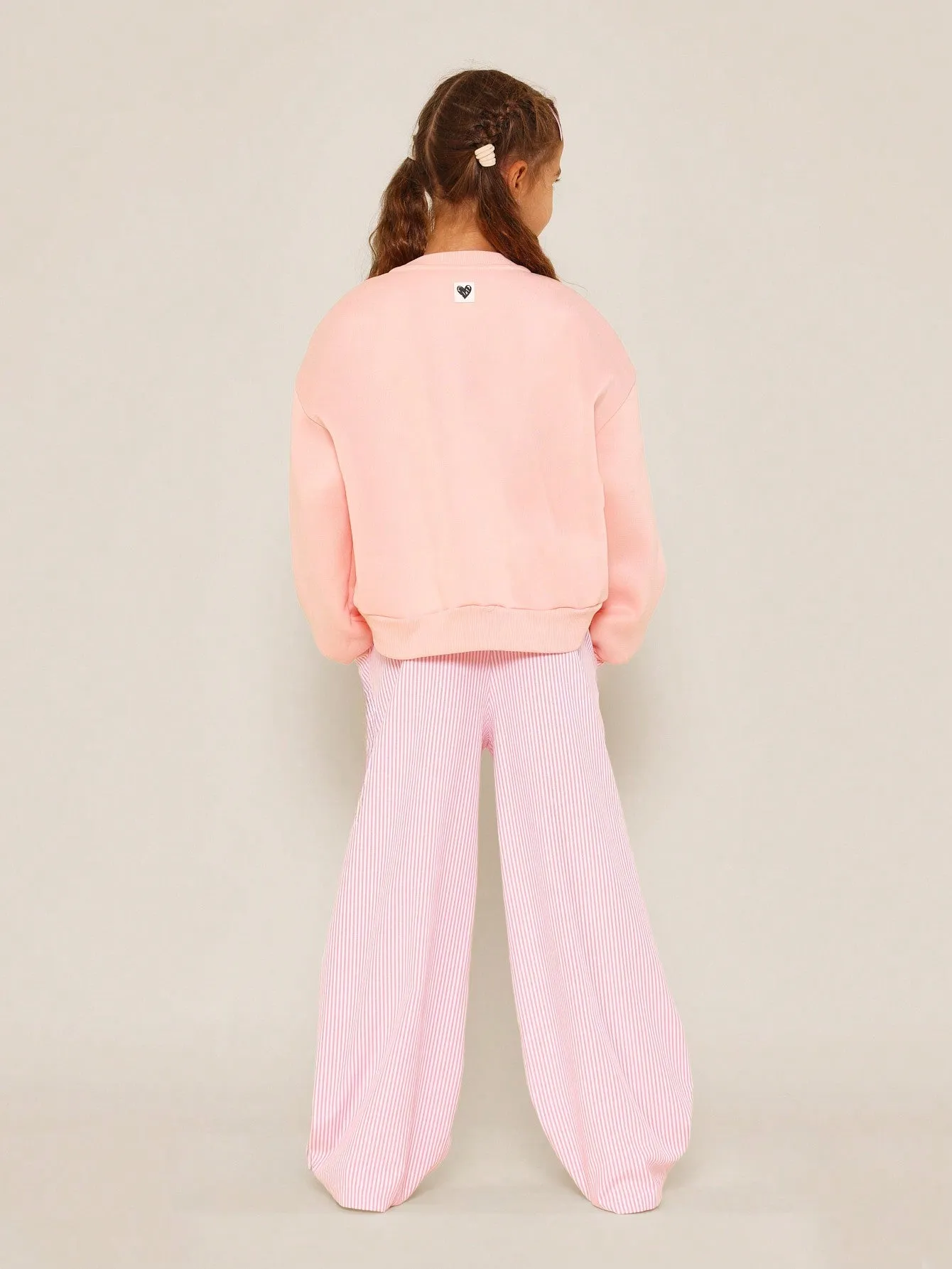 Tween Girls Pink Regular Fit Sweatshirt With Graphic Print And Stripe Pant 2 Piece Set