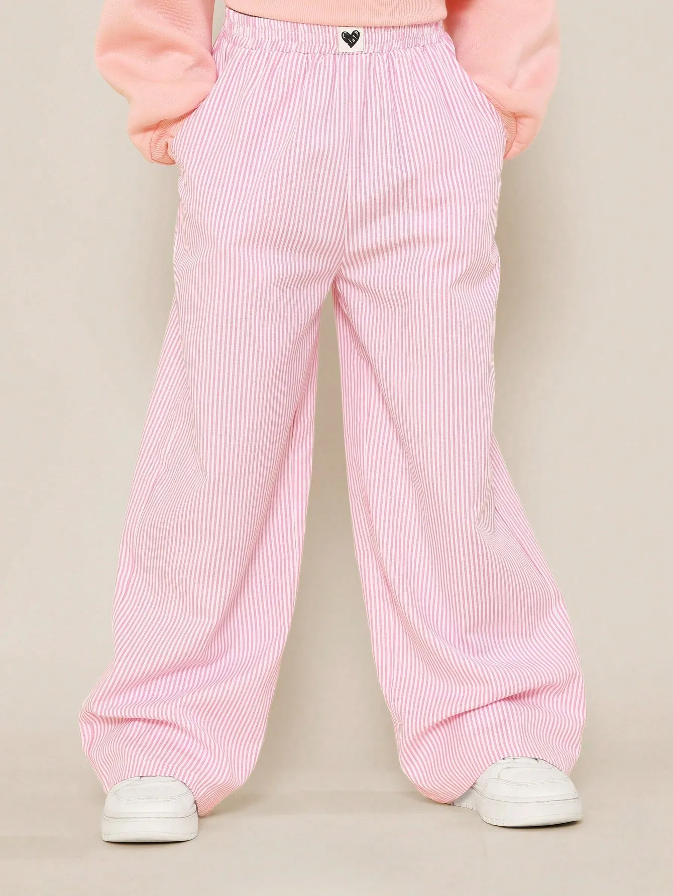 Tween Girls Pink Regular Fit Sweatshirt With Graphic Print And Stripe Pant 2 Piece Set