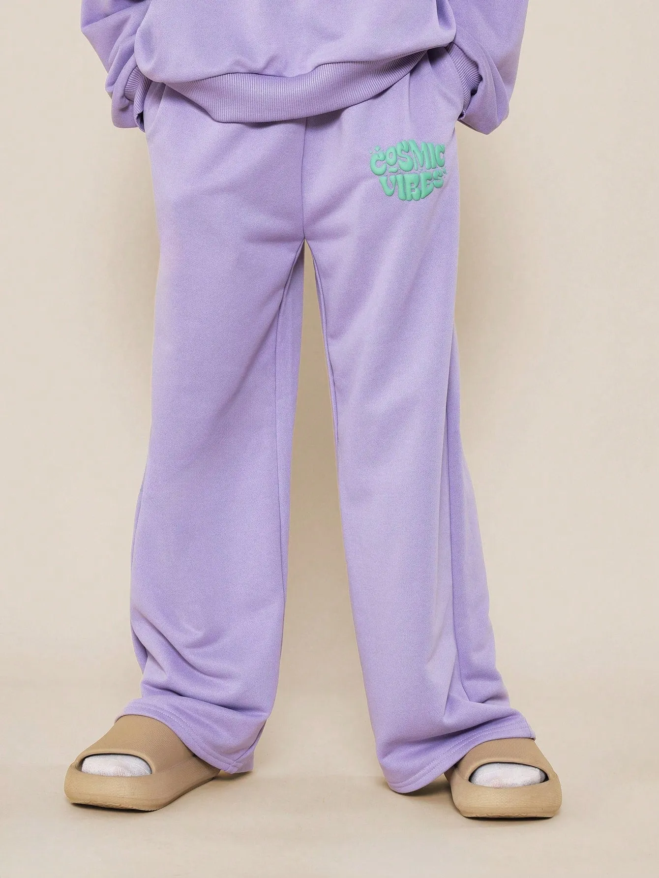 Tween Girls Purple Sweatshirt And Straight Fit Jogger  With Puff Print 2 Piece Set