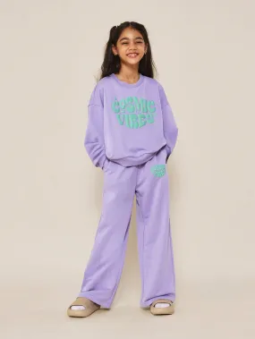 Tween Girls Purple Sweatshirt And Straight Fit Jogger  With Puff Print 2 Piece Set